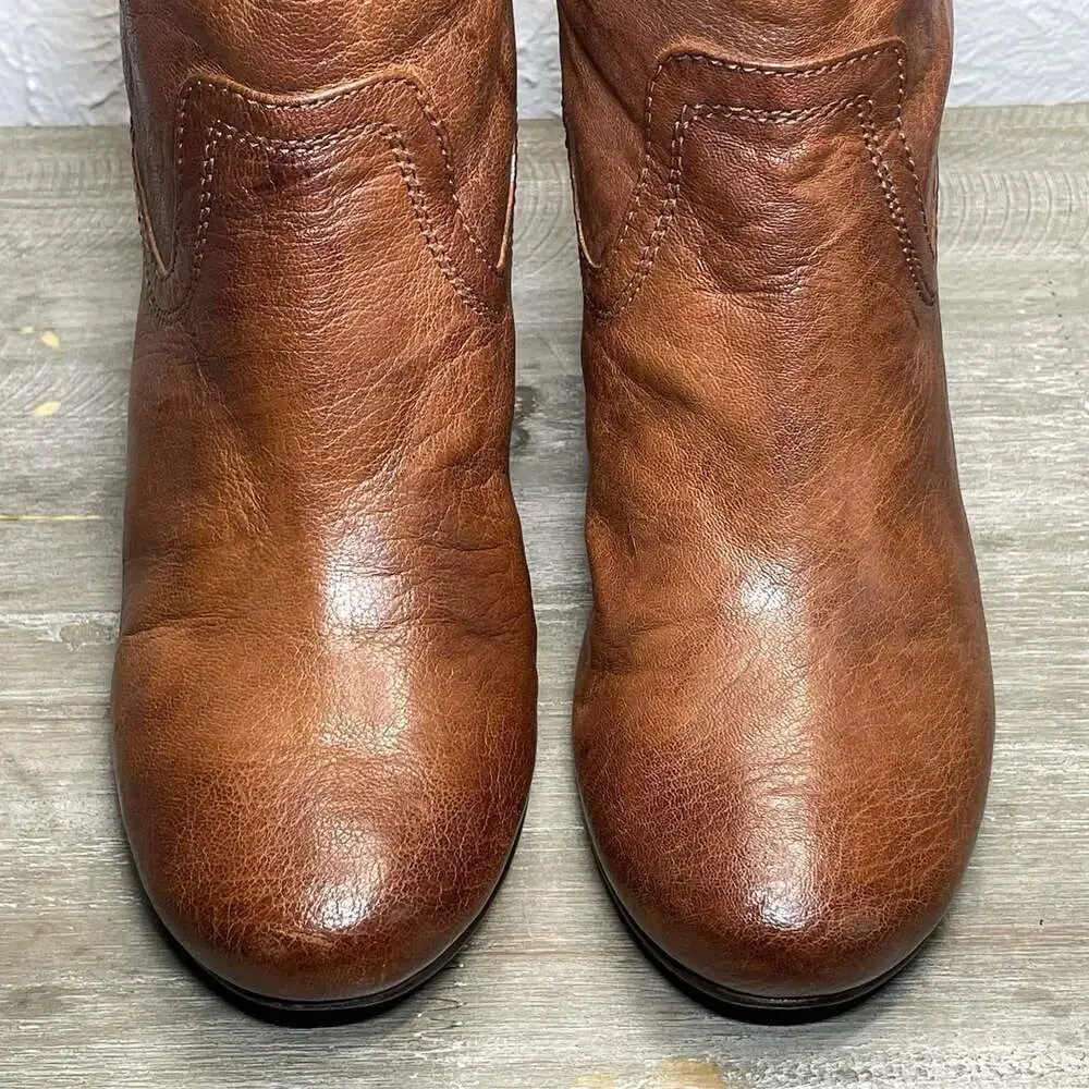 Frye Carson Hidden Wedge Bootie Womens 7.5 Cognac Leather Western Cowgirl Ankle
